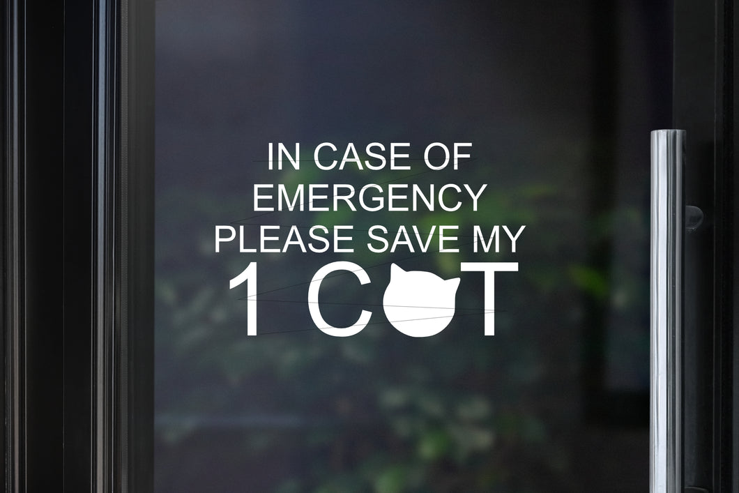 Save My 1 Cat Decal | In Case Of Emergency
