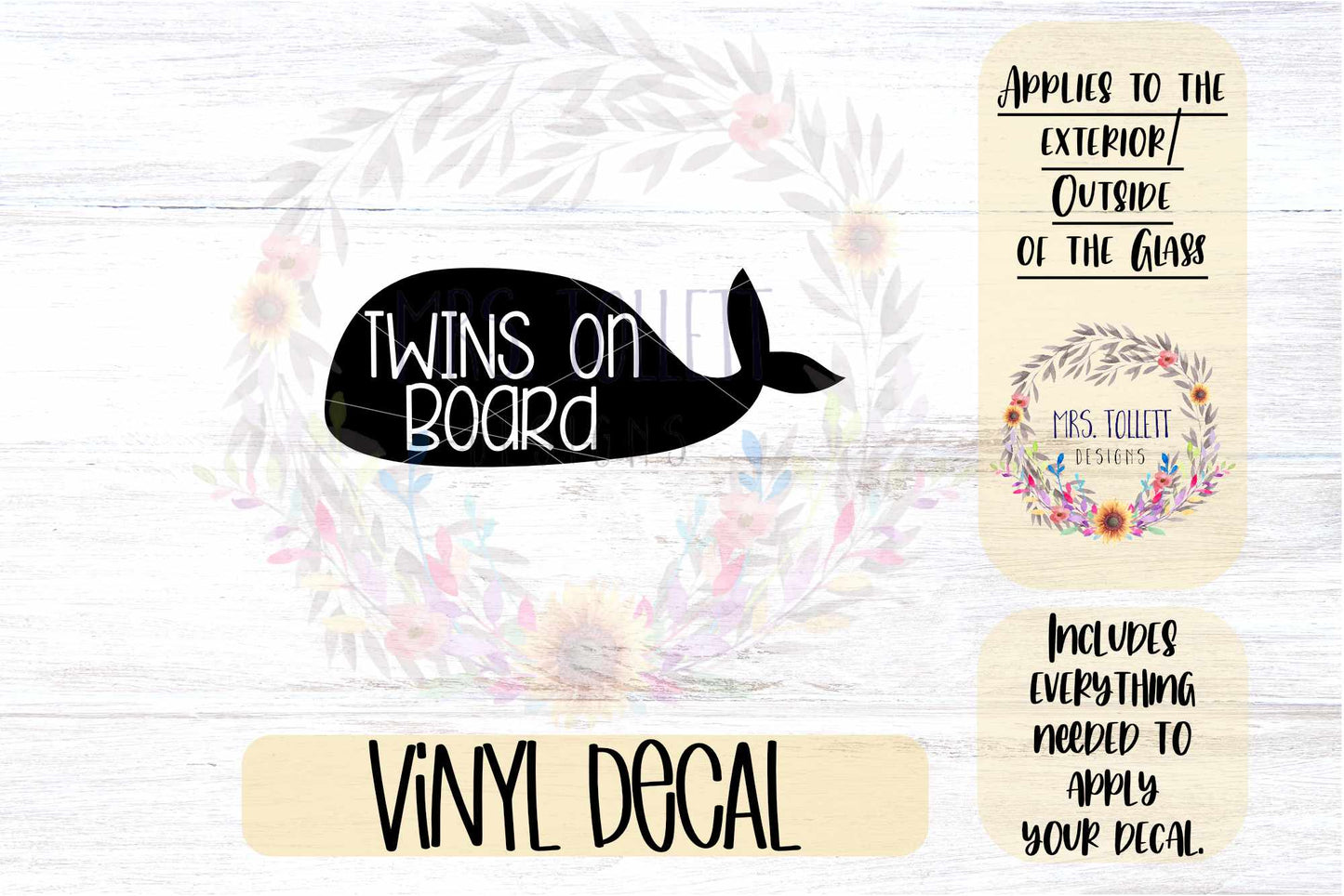 Twins on board Whale Car Decal | Safety Bumper Sticker