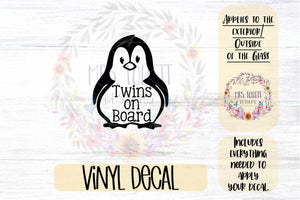 Twins on board Penguin Car Decal | Safety Bumper Sticker