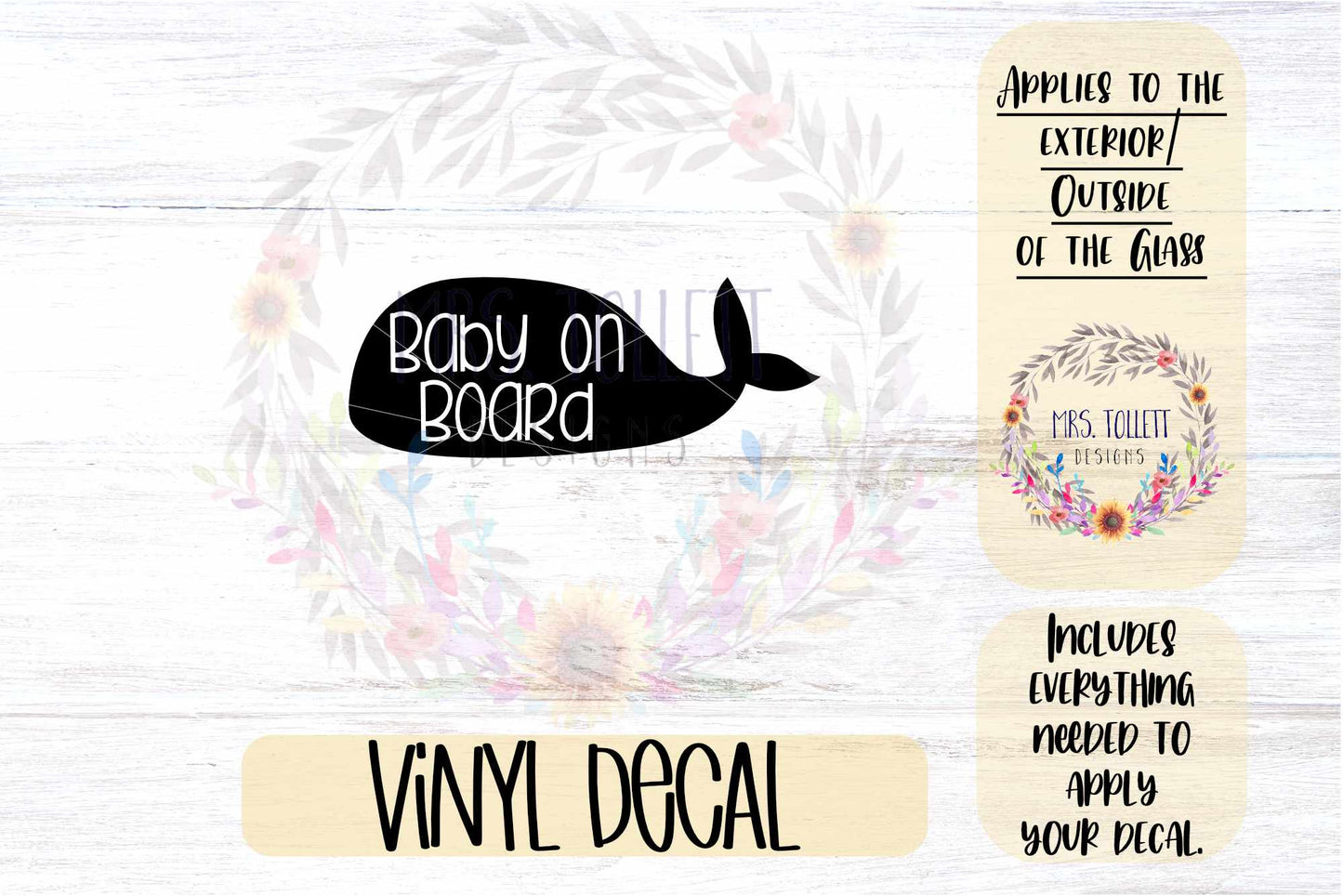 Baby on Board Whale Car Decal | Safety Bumper Sticker