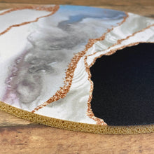 Load image into Gallery viewer, Black &amp; Rose Gold Marble Agate Mouse Pad, Tan Rubber Backing, Mrs Tollett Designs
