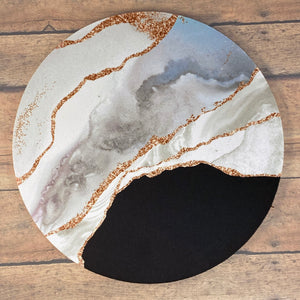 Black & Rose Gold Marble Agate Mouse Pad, Tan Rubber Backing, Mrs Tollett Designs