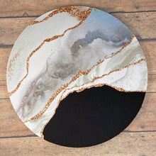 Load image into Gallery viewer, Round Mousepad 8&quot; Black &amp; Rose Gold Marble Agate - Black Backing
