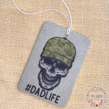 Load image into Gallery viewer, Dad Life Sugar Skull Air Freshener, #DadLife Unscented Car Accessory, Rectangle Car Decor
