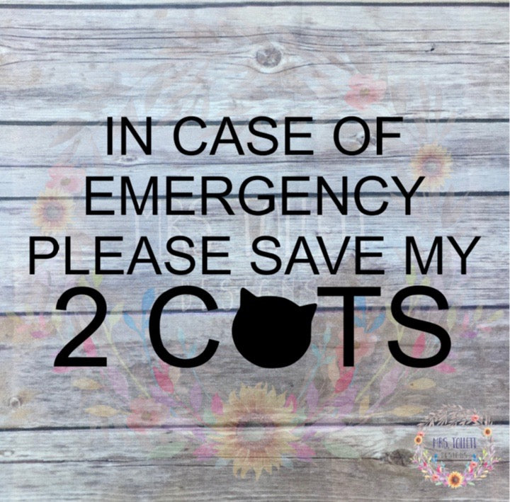 Save My 2 Cats Decal | In Case Of Emergency