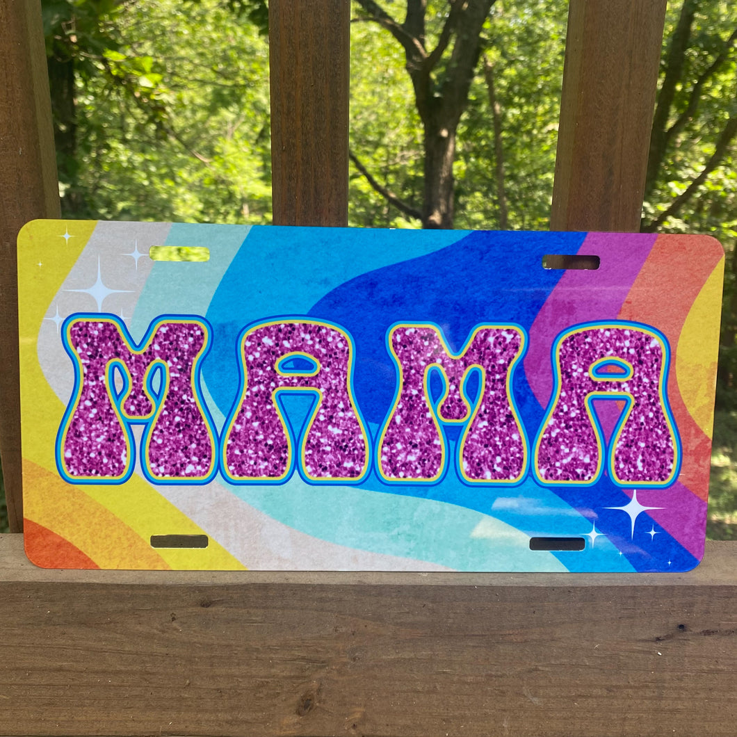 Mama Retro Faux Glitter Decorative Car Plate
