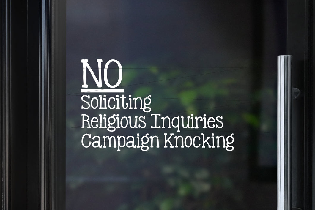 No Soliciting Decal | No Religious Inquiries | No Campaign Knocking