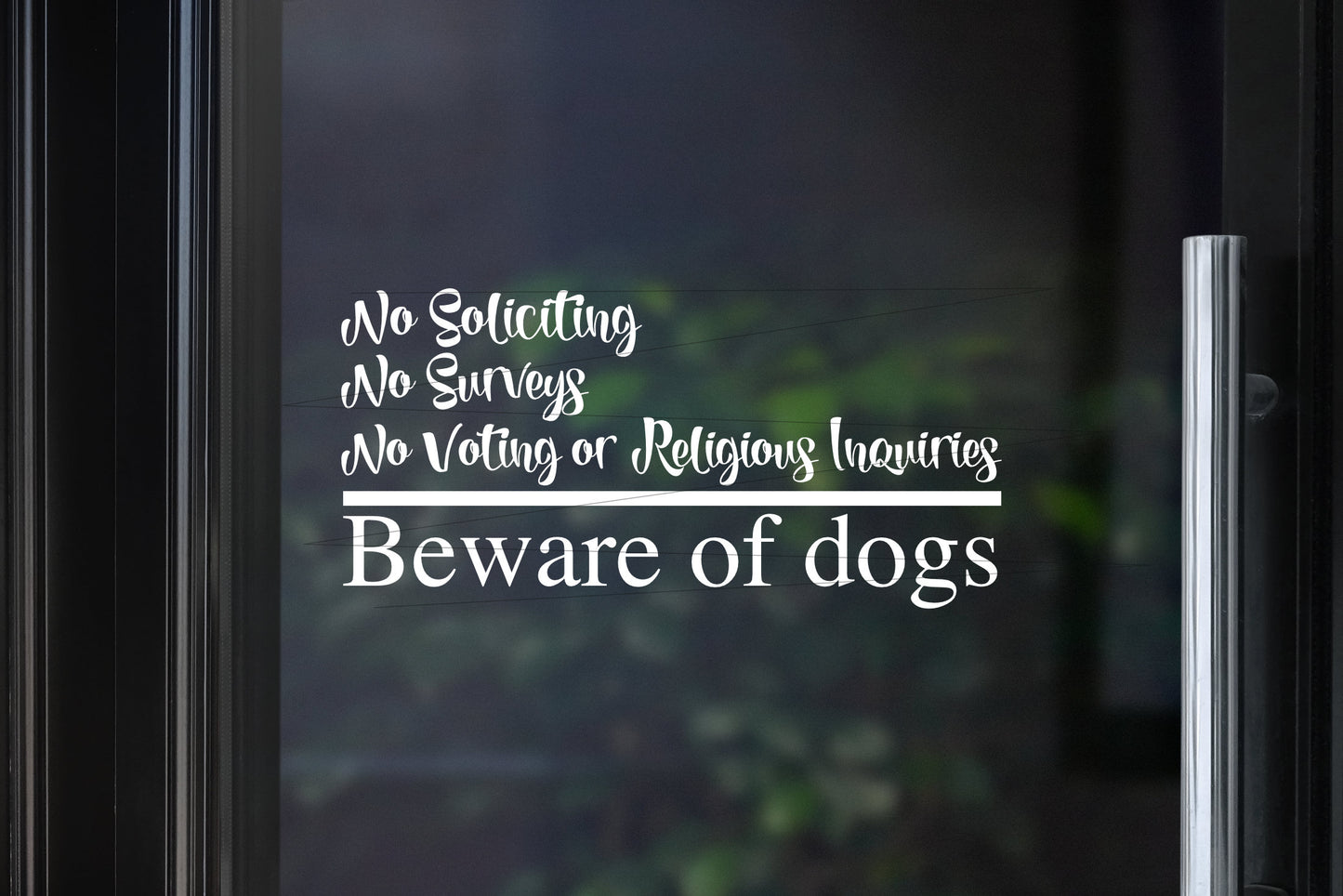 No Soliciting Decal | Surveys | Voting or Religious Inquiries | Beware of Dogs