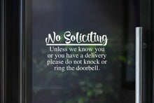 Load image into Gallery viewer, No Soliciting Decal | Unless we know you or you have a delivery
