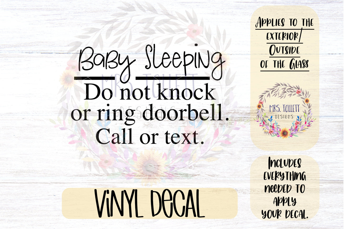 Baby Sleeping Decal | Do Not Knock or Ring Doorbell - Call or Text