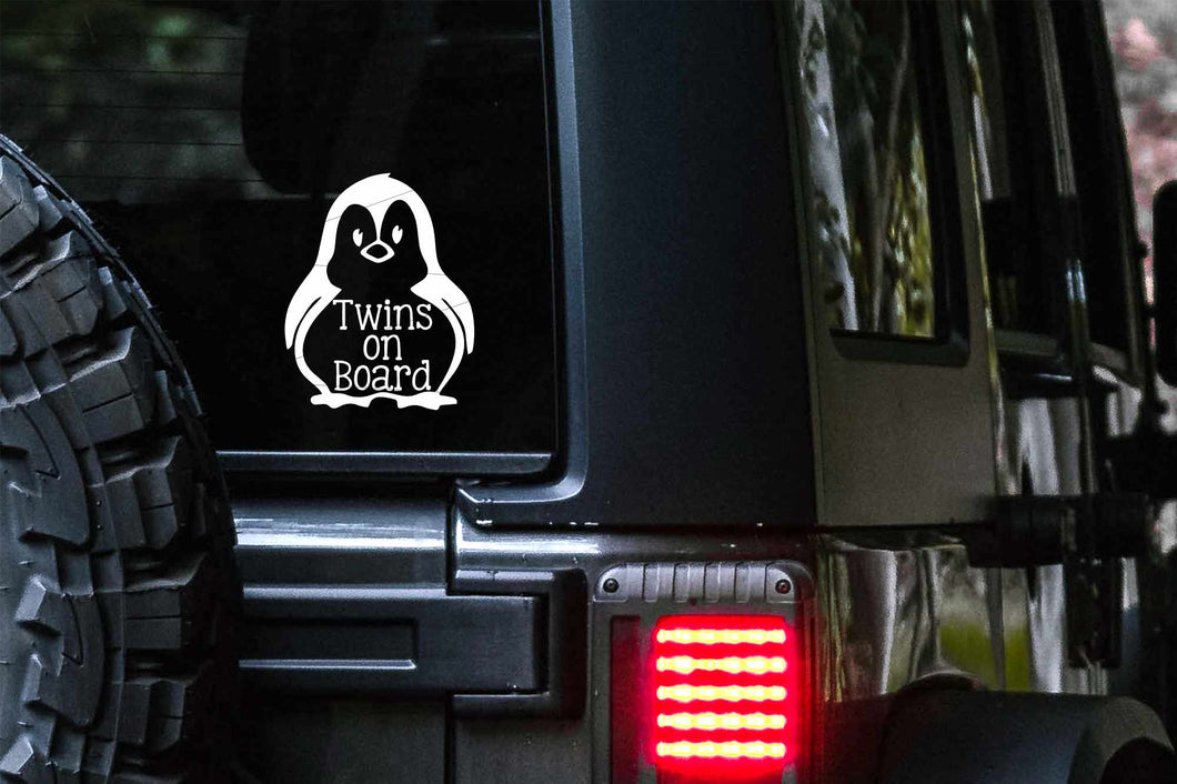 Twins on board Penguin Car Decal | Safety Bumper Sticker