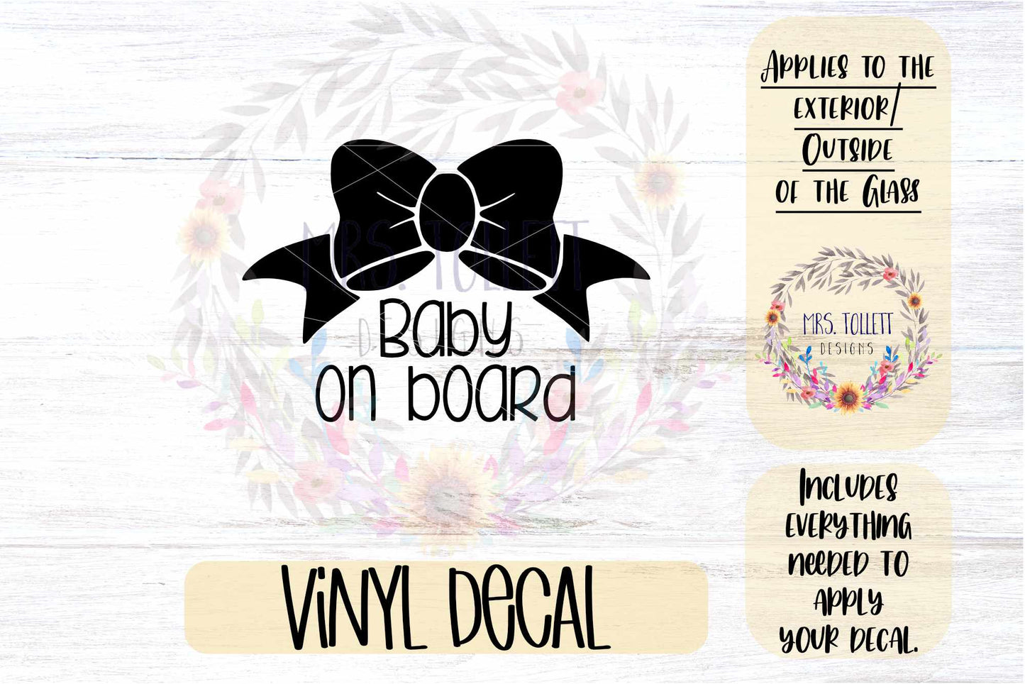 Baby on board Bow Car Decal | Safety Bumper Sticker