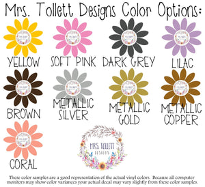 Mrs Tollett Designs, color chart, vinyl colors, car decals, bumper stickers