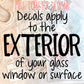Mrs Tollett Designs, Decals apply to the exterior of your glass window, door, or surface.