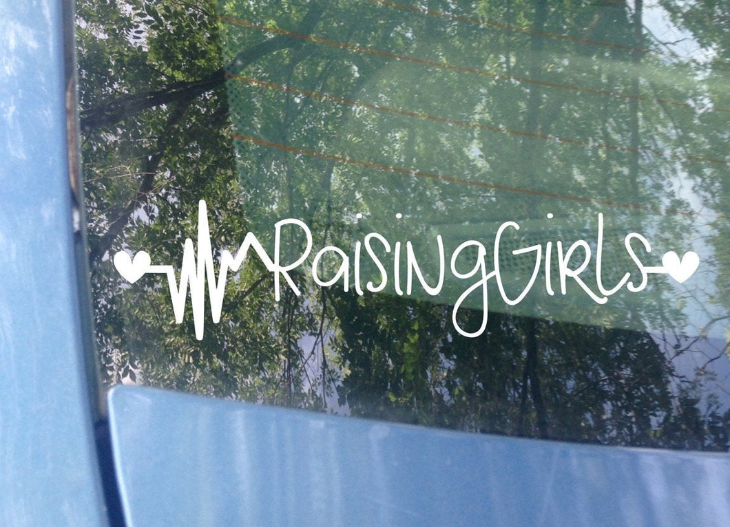 Raising Girls Car Decal | Mom of Girls Heartbeat Bumper Sticker