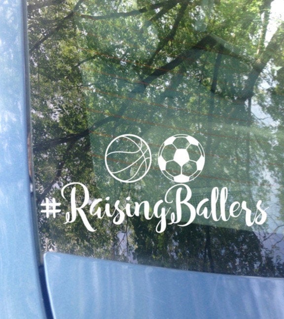 Raising Ballers Car Decal - Basketball, Soccer Ball | Sports Mom Bumper Sticker