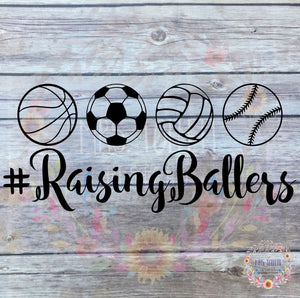 Raising Ballers Car Decal - Basketball, Soccer, Volleyball, Baseball | Sports Mom Bumper Sticker