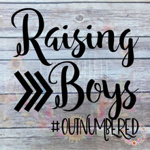 Load image into Gallery viewer, Raising Boys Arrow Car Decal | Mom of Boys Bumper Sticker
