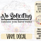 No Soliciting Decal | Kid or Rum